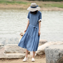 Smart smoked skirt Platycodon grandiflorum French slim female earth dress long loose meat cover Tencel denim fat dress