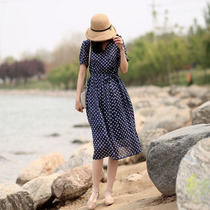 Ramie dress female high-end French tea break dress slightly fat thin temperament Platycodon grandiflorum skirt French niche skirt