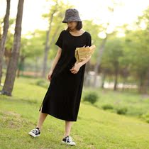 Small black dress summer summer slim long skirt royal sister style summer dress split knitted dress summer original design womens