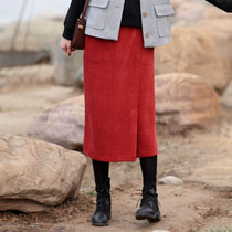 Straight knitted corduroy skirt medium long literary and artistic Joker thigh thick meat skirt autumn and winter women