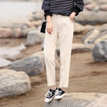 White cordux pants small white pants female autumn and winter 2019 fashion beige pants Harlen pants