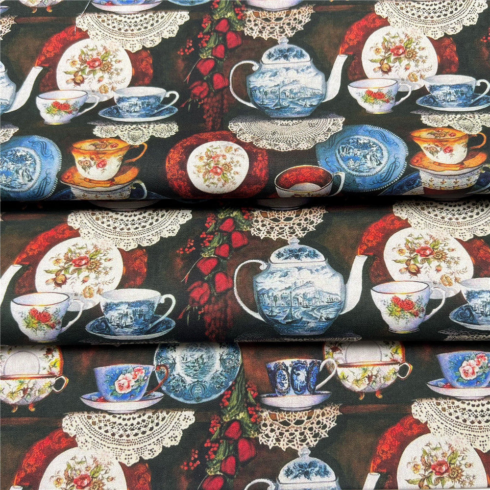 Аксессуары для шитья 优雅欧式茶杯纯棉平纹布料diy手工口包金洋装书衣帽手账20支