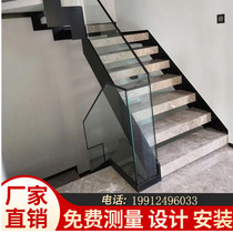 Overall stairs Apartment Steel stairs Attic Steel wood Solid wood stairs Steel structure rotating stairs Glass handrail