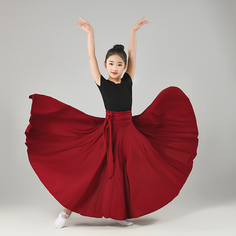 Children dance practice dress Tibetan dancer dress girl half body skirt large hem dress Nationalities act out of the Mont dance dress