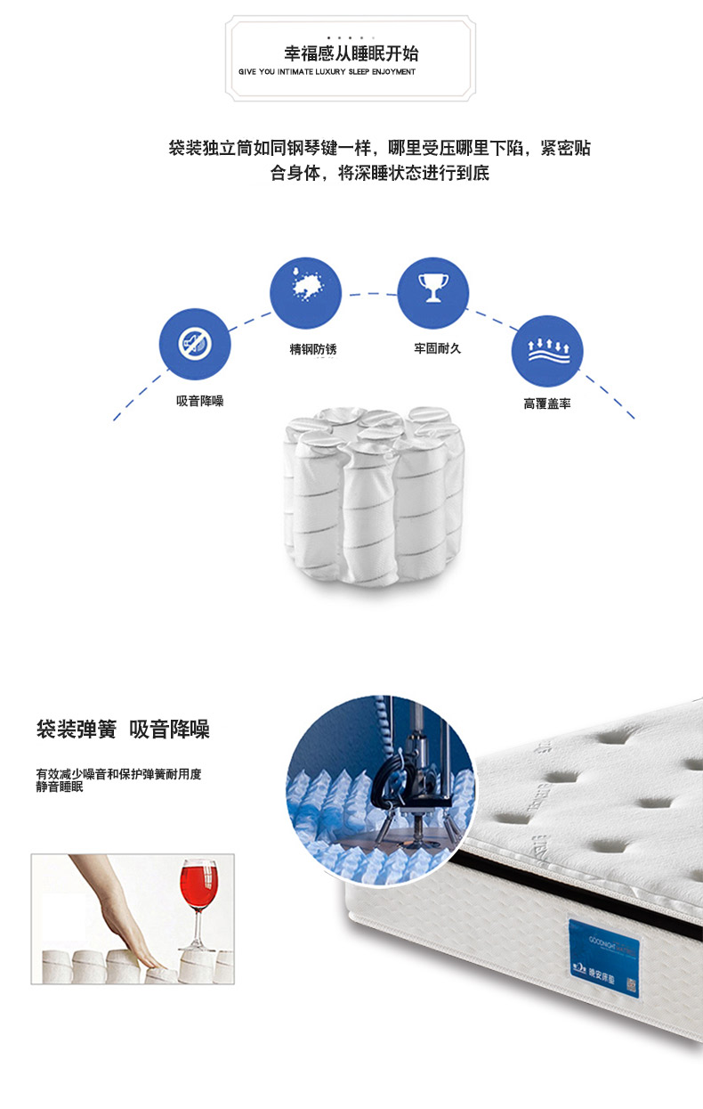 Chúc ngủ ngon Tencel vải túi nệm lò xo độc lập cao su thiên nhiên xơ dừa nệm Simmons 1.8m giường - Nệm nệm gấp 1m6