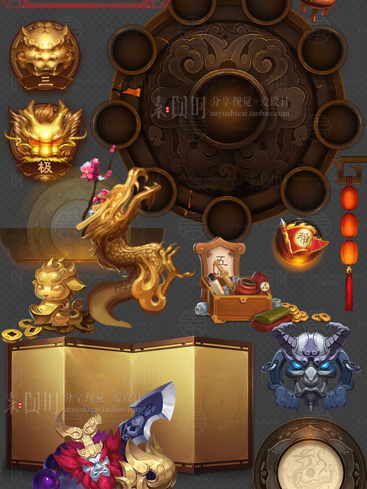 金属古风仙侠游戏界面UI图标角色Q版中国风美术设计参考素材/参考