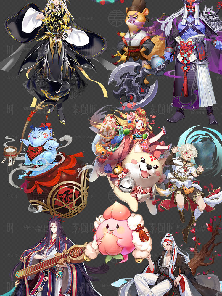 中国风卡通和风美术设计参考素材/UI界面图标技能模型立绘音效