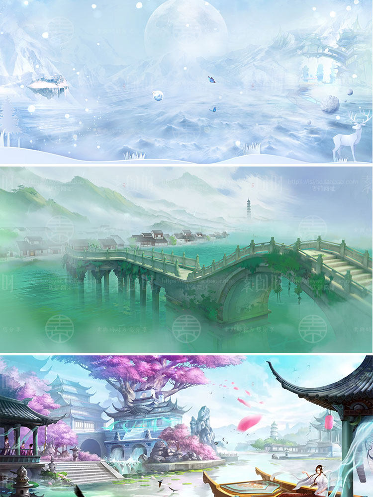 古风仙侠CG游戏背景 棋牌游戏登录场景高清游戏美术资源素材合集