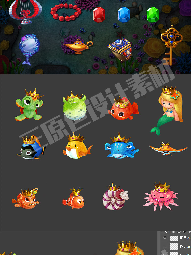 高清捕鱼捕鸟 两套美术源文件 UI界面/PSD/道具场景 游戏美术资源