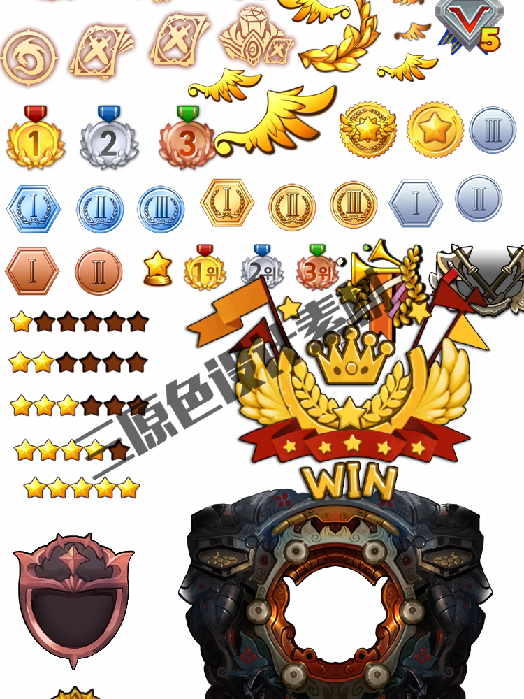 手游游戏UI设计常用素材 徽章 皇冠 等级 图腾 勋章 图标 素材