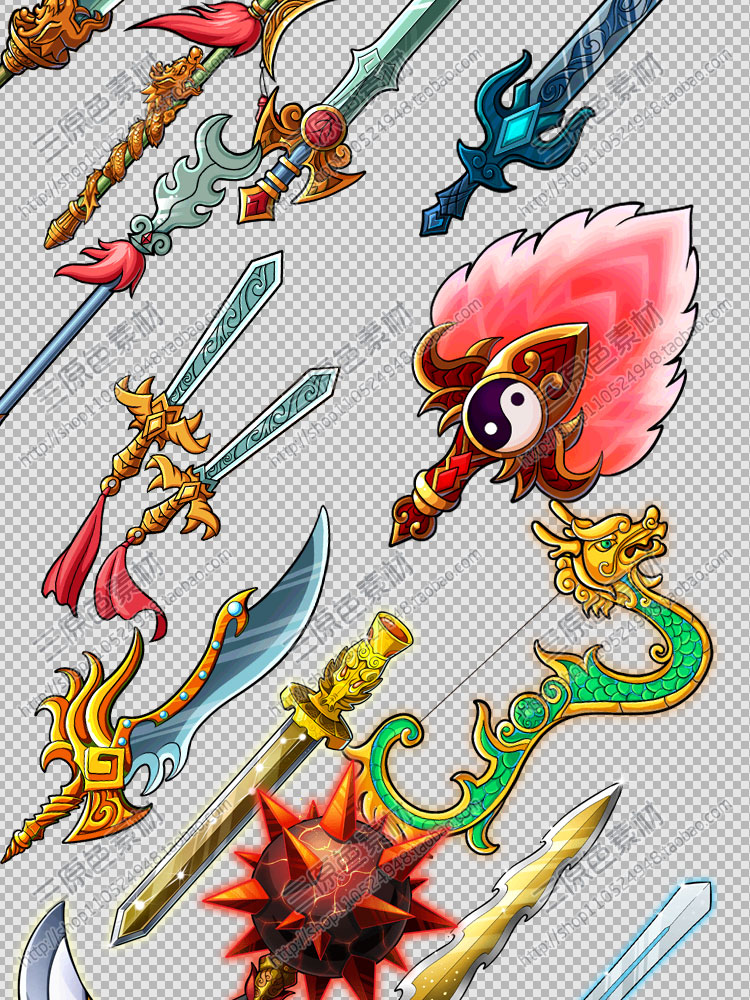 游戏美术素材资源Q版古风武器装备兵器素材UI图标 PNG源文件 游戏美术素材资源Q版古风武器装备兵器素材UI图标 PNG源文件
