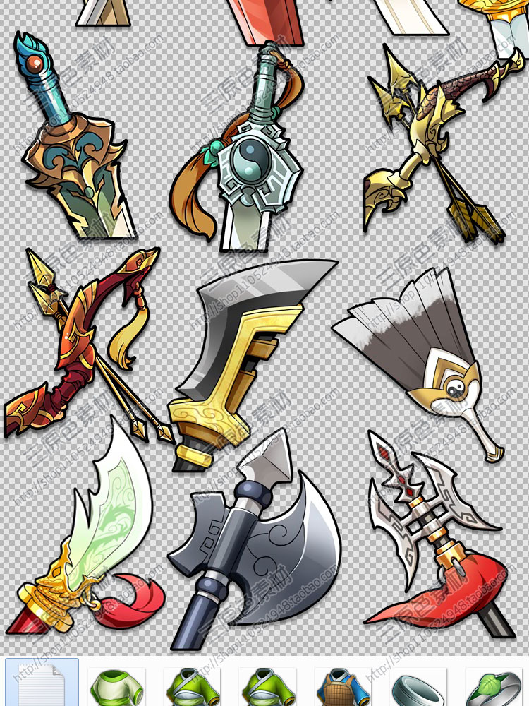 游戏美术素材资源Q版古风武器装备兵器素材UI图标 PNG源文件 游戏美术素材资源Q版古风武器装备兵器素材UI图标 PNG源文件
