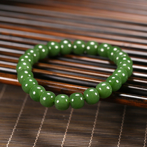 Green seductive Russian spinach green jasper old bead bracelet 7 * 9mm Runjade edge Hetian jade bracelet 26g