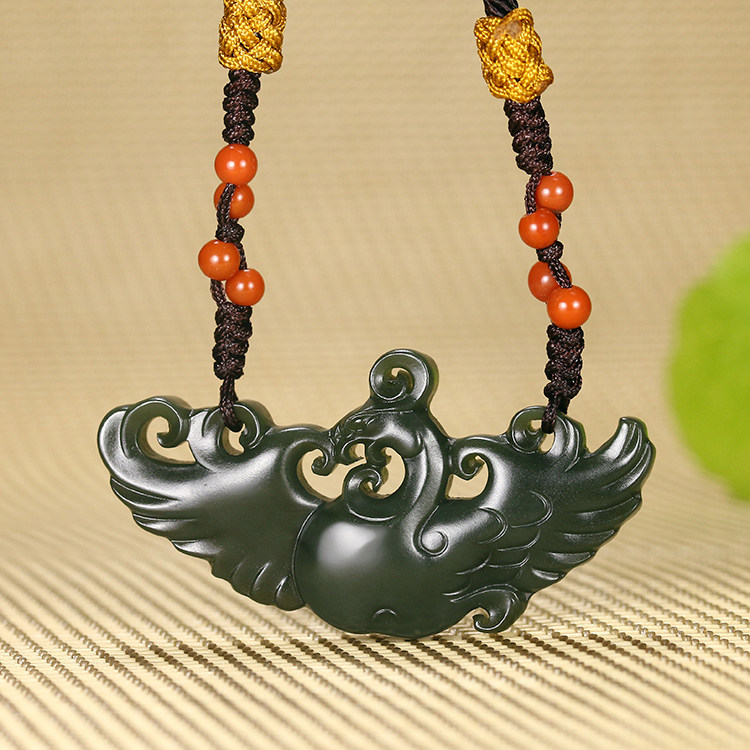 Su-worked fine sculptures antique phoenix pendants moisturizing jade edge and Tian Yuqing Yuta green fine material fine atmosphere pendant 17g