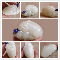 Natural Xinjiang Hetian White Jade mutton fat brave beast hand play small ornaments seed material custom processing