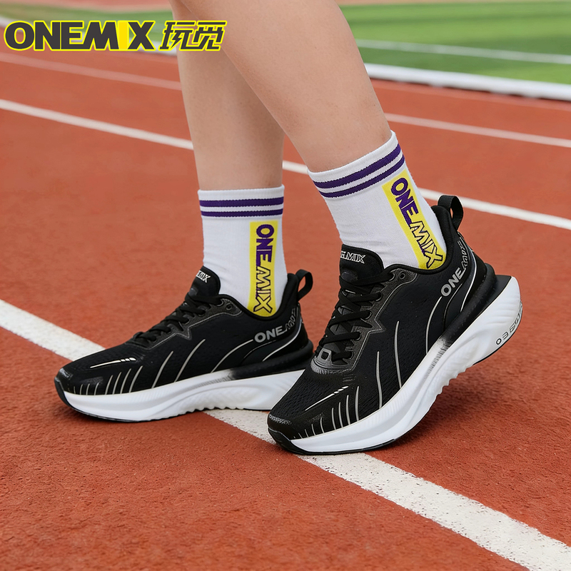 Onemix Professional Ultra-Light Shock-Absorbing Black Running Shoes, Lightweight, Breathable, Soft-Soled, Comfortable Running Shoes for Summer