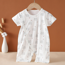 Summer newborn jumpsuit short sleeve cotton thin baby ha clothes out of men and women baby pajamas climbing clothes
