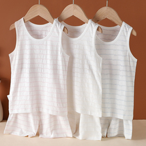 Summer baby shorts short sleeve set thin bamboo fiber striped breathable air conditioning clothing baby two-piece set