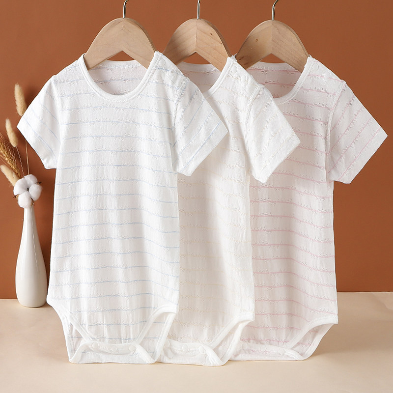 Baby summer thin section bamboo fiber short sleeve triangle fart jacket men and women baby jumpsuit breathable romper climbing romper