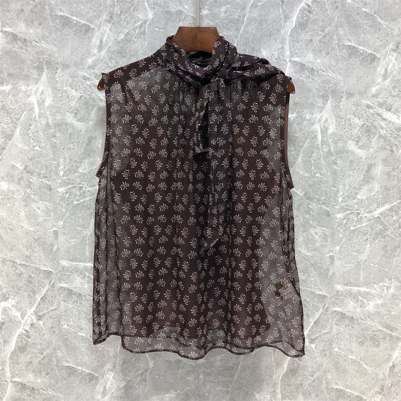 Nanyou # Silk Tie-Dye Color-Blocked Tank Top for Women, European Style, New Summer Design, Elegant Printed Sleeveless Top 65g21