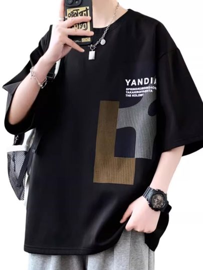 拉夏贝尔冰丝短袖t恤男款2025新款夏季美式宽松半袖大码男士体恤