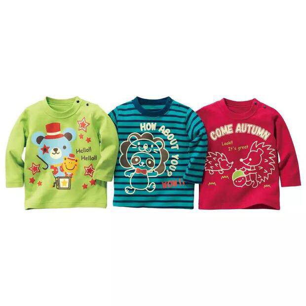 Foreign trade original single children's long-sleeved T-shirt pure cotton boy's round neck shirt day single male treasure t striped bottoming shirt AB face T