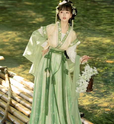 Hanfu Прокат Тан Фузи длиной до талии Русская юбка Ежедневно Свежий китайский стиль Древний костюм Фея Костюм для выступлений Фото Douyin Женский