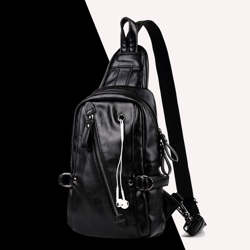 Men's Chest Bag Soft Leather Slanted Satchel Korean version Single shoulder bag Men's leisure Chaochio Personality Ins ultra-fire student Little Shoulder Bag