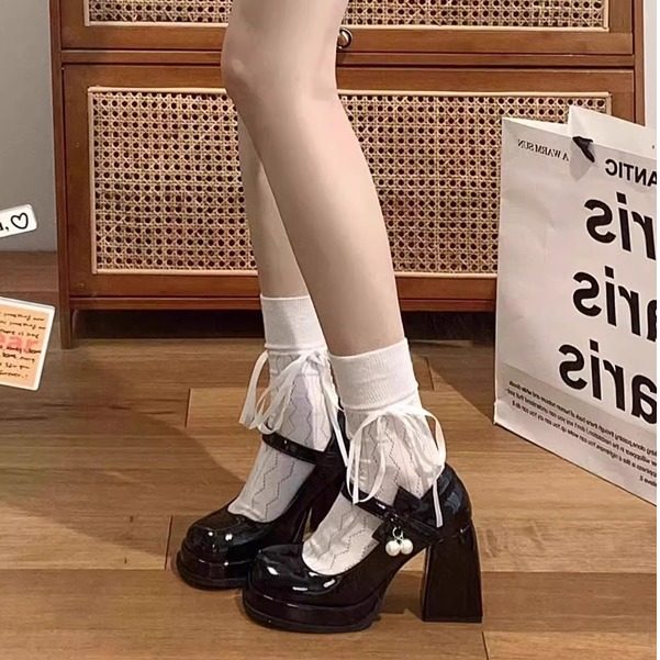 9CM Mary Jane high heels, 2025 new style, chunky heel, petite, black Lolita style, versatile platform leather shoes for women.