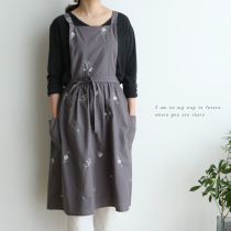 Art Embroidery Waterproof And Breathable Pure Cotton Fabric Apron Soft Wrap Hip Cross Braces Hood Dress Custom