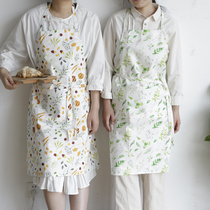 Summer fresh and thin style all pure cotton cloth apron for home kitchen anti-oil sewage with pocket women Fashion Japan-ROK