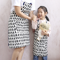 Special price parent-child apron cotton linen simple black and white Nordic childrens apron Home Oil-proof sewage custom logo