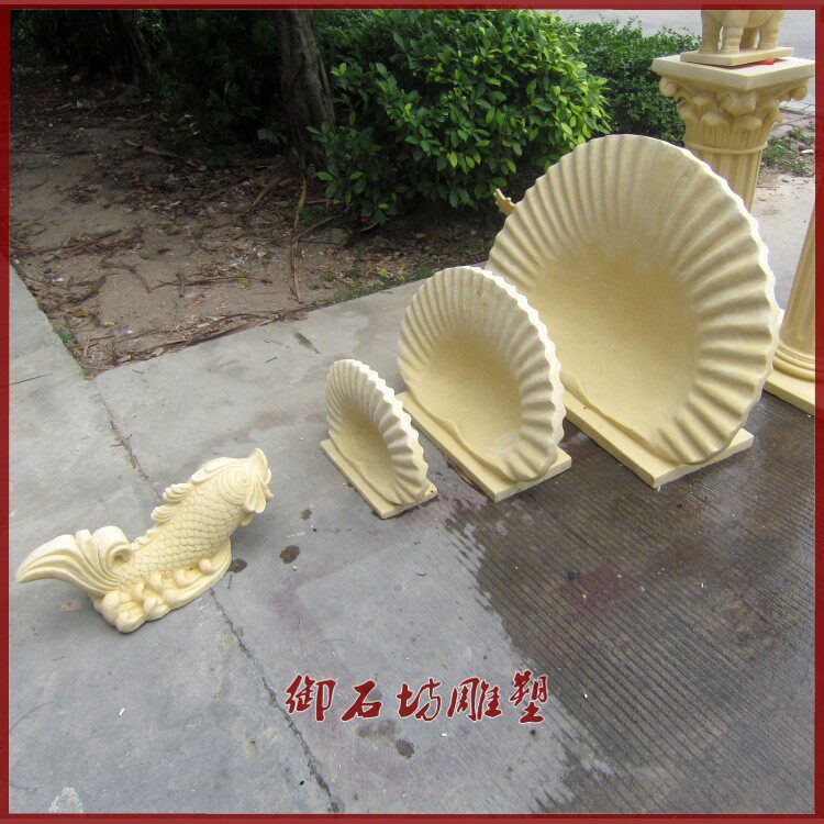 Sandstone embossed fiberglass fountain pool shell spout courtyard water feature wall water basin landscape sculpture background wall