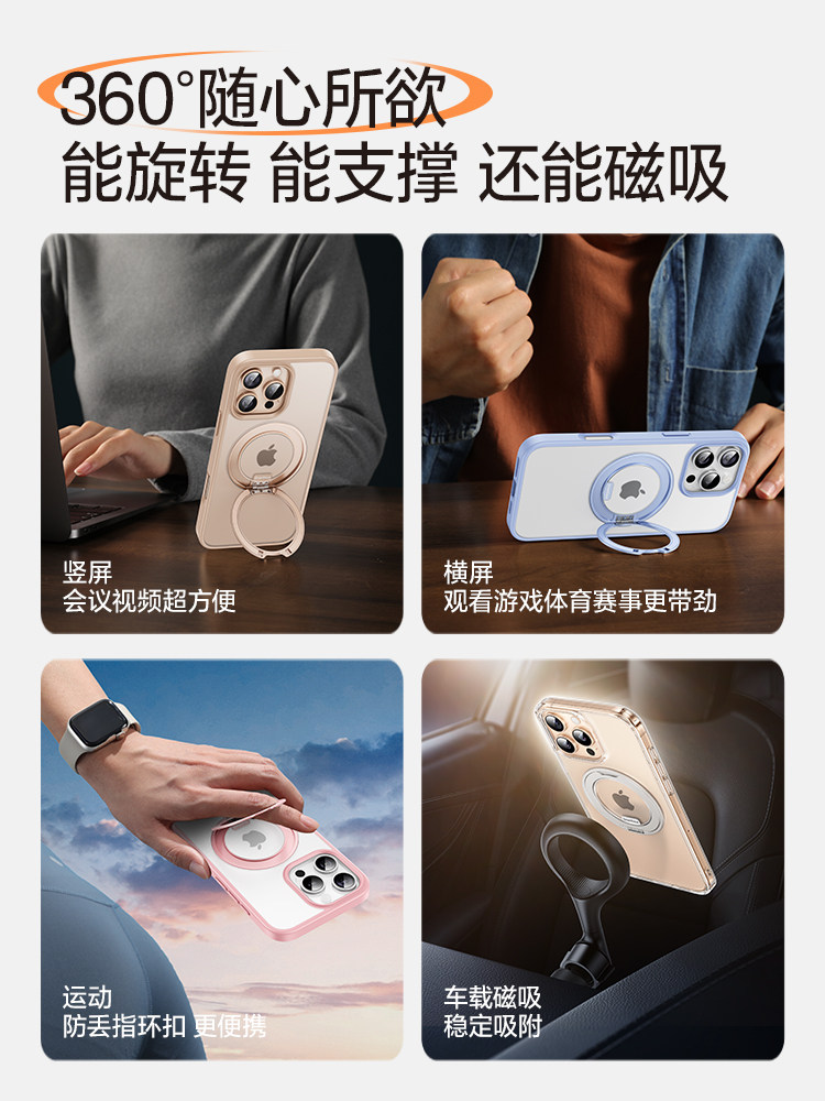 [360 ° Rotating Click Sound]Shanmo New Stress-Relief Pivot Case Suitable for Apple 16 Pro Max Phone Case iPhone 15 Magnetic Shockproof 14 Pro Transparent Protective Case Matte Finish for Men and Women