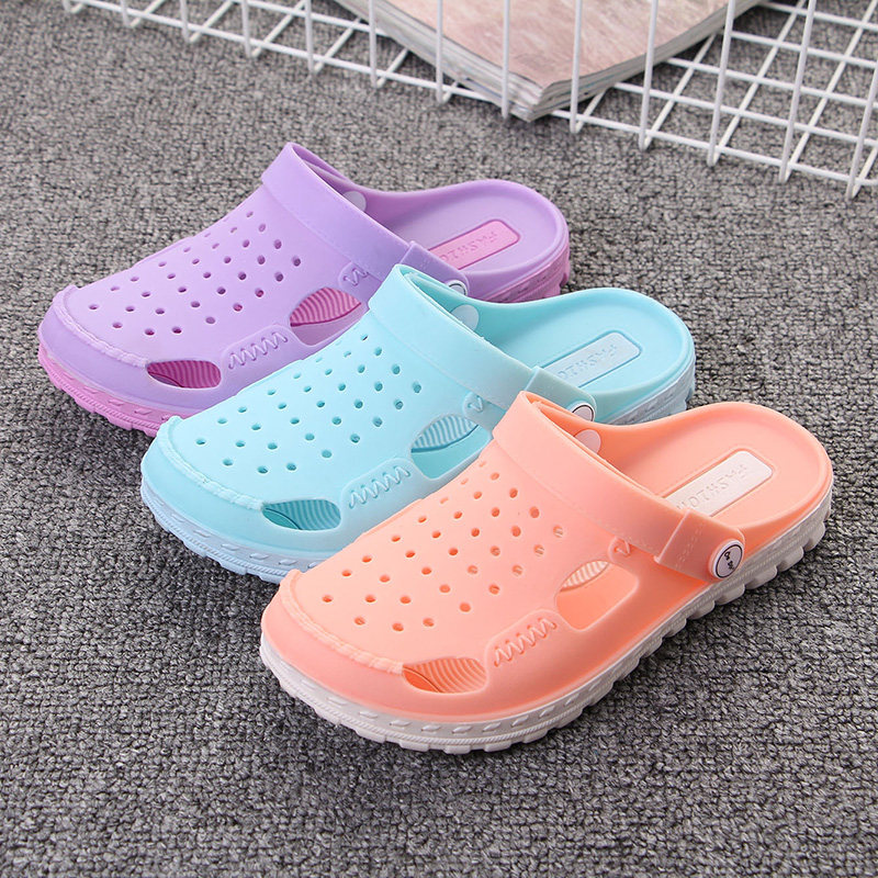 Imported Vietnam Wentu sandals female hole shoes natural rubber latex sandals and slippers side empty Baotou soft bottom summer