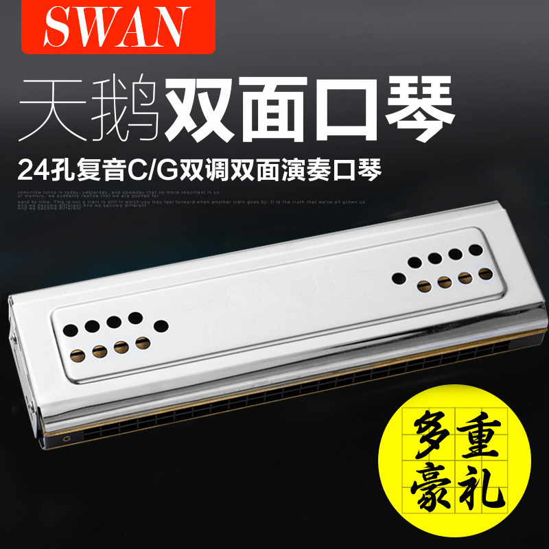 swan swan playing harmonica 24 holes C tune G polyphonic harmonica double sided harmonica box