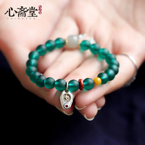 Heart Zhaitang (Green Duomu) Handmade Nepal Old Glass Single Circle Bead Bracelet Green Duomu Heart Mantra Hand String Female
