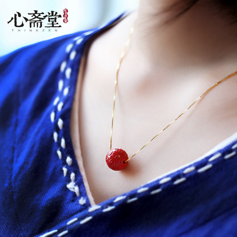 Xinzhaitang (Cinnabar with pattern cinnabar) natural high-content cinnabar pattern bead necklace female year of the year of the tiger pendant