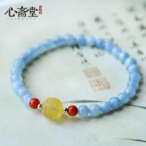 Heart Zhaitang (Summer Dream) natural sea blue treasure bracelet female Crystal hand string beeswax back grain beads with bead jewelry