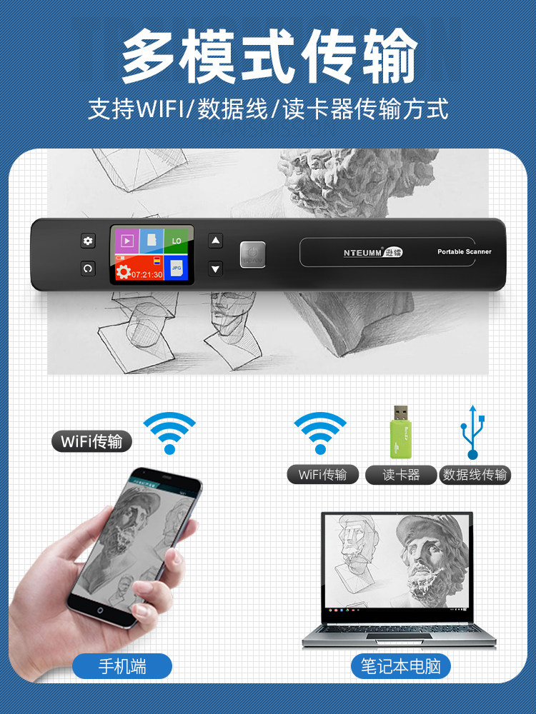 Portable A4 High-Definition Office Handheld Scanner, Book Quick Scanning Pen, Drawing, Text, Photo, Document Wireless Scanner, Home Use, Borderless