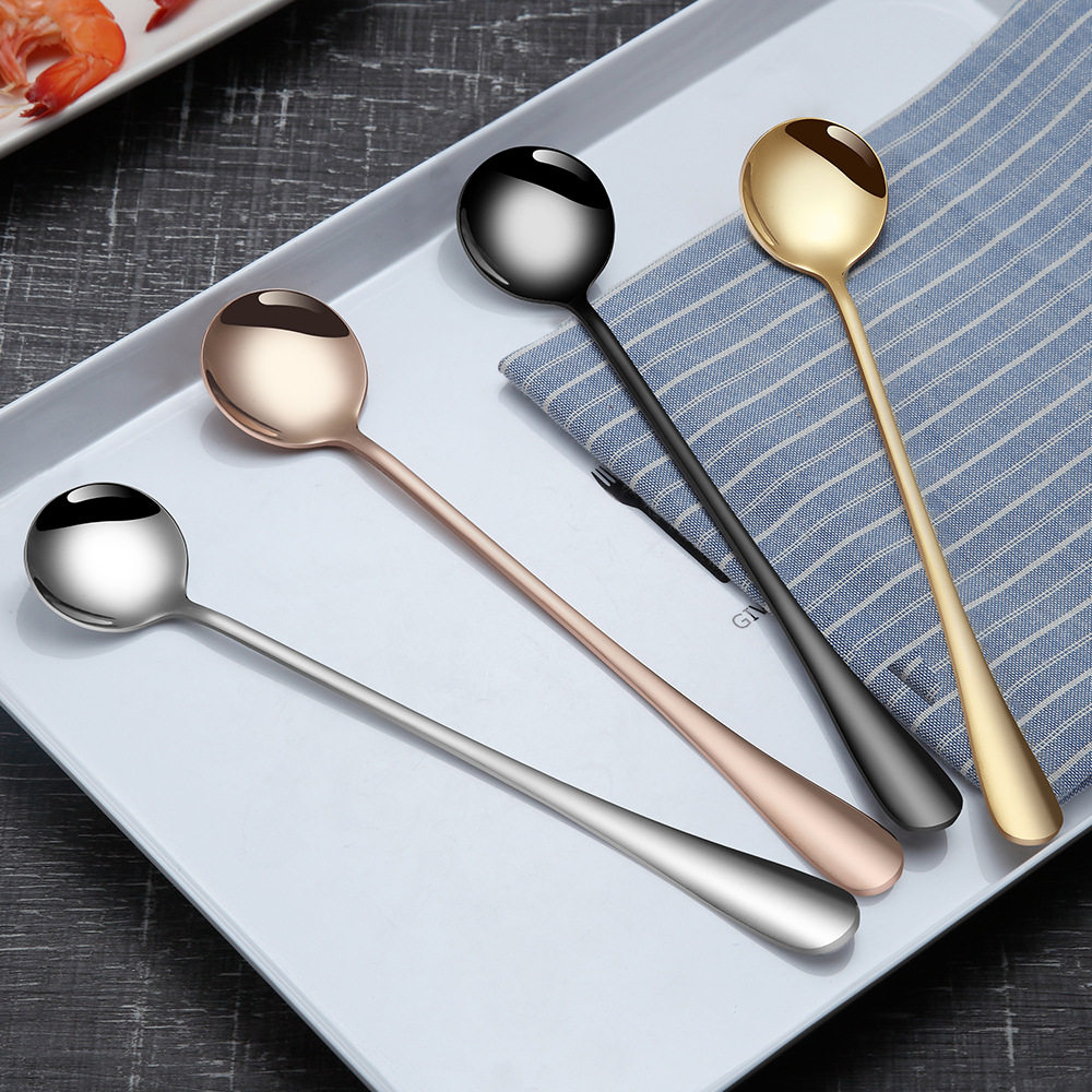 Thickened stainless steel stirring round spoon creative long handle coffee spoon milk tea spoon lengthened milk powder stirring bar long to spoon the spoon