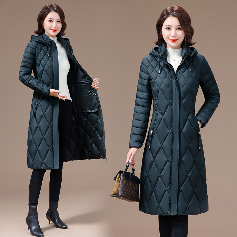 Detachable Hat, Lightweight Mid-Length down Cotton Jacket for Middle-Aged Women, Winter, Young Mothers, Stylish, Slim-Fitting Coat