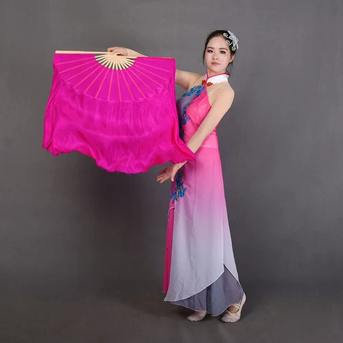 Шелковый танцевальный веер, расширенный двусторонний сплошной цвет, розово-красный, для взрослых и детей, веер для выступлений, танцевальный веер