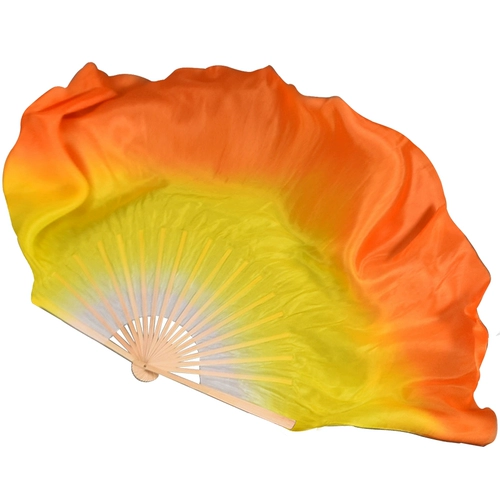 Цветы и тени Красивый китайский кадриль Танцевальный веер Шелковый Желтый Оранжевый Jiaozhou Yangge Двусторонний удлиненный танцевальный веер