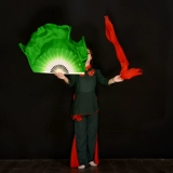 Yingshan Red Real Silk Dance Добавление зеленого фаната Double Double Dance Fan Fan Fan Fan Standard Dancing Fan Fan Fan Fan