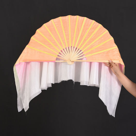 Square dance dance fan double-sided two-color light yellow light pink gradient extended silk fan ethnic dance classical dance large fan