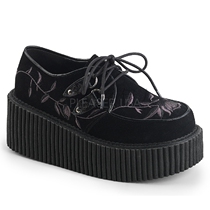 American Demonia sexy black velvet thick-soled waterproof platform lace-up casual shoes embroidered pattern women's shoes