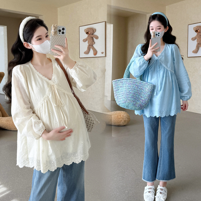 Maternity Autumn Tops 2026 New Korean Style V-Neck to Cover the Belly, Slimming, Versatile, Stylish Shirt, Base Layer Babydoll Shirt Maternity Autumn Tops 2026 New Korean Style V-Neck to Cover the Belly, Slimming, Versatile, Stylish Shirt, Base Layer Babydoll Shirt