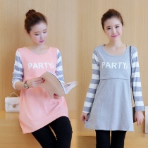 Long sleeves in pregnant womens autumn clothing blouses with long sleeves one-piece dress Han version loose laced pure cotton pregnant woman t-shirt with undershirt autumn
