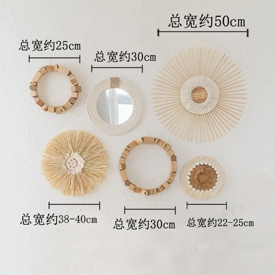 European and American wall decoration ins round woven mirror solid wood retro home stay decoration Moroccan national French wall hanging